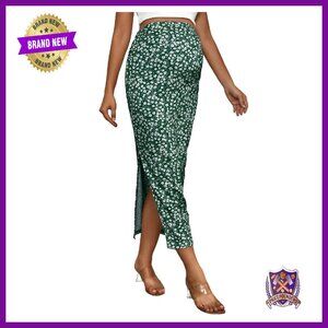 Maternity Skirt High Waisted Over Belly Floral Print Side Split Long